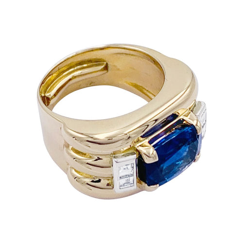 Bague 50 Bague, "Tank", or jaune, saphir, diamants. 58 Facettes 32294