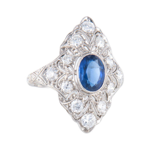 Bague BAGUE ART DECO PLATINE & SAPHIR 58 Facettes BO/220144