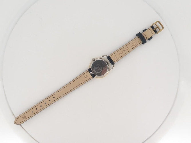 Montre vintage montre HERMES arceau 25mm plaque or bracelet cuir crocodile quartz 58 Facettes 256219