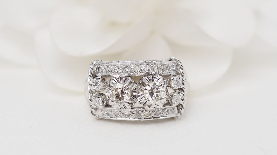 Bague 57 Bague Art Déco Or blanc Platine et Diamants 58 Facettes 32465