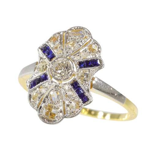 Bague 55 Bague de fiançailles Art Déco Diamant Saphir 58 Facettes 23263-0558
