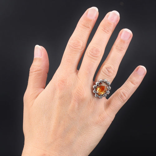 Bague 53 Bague ancienne citrine entourage de diamants 58 Facettes 19-050B