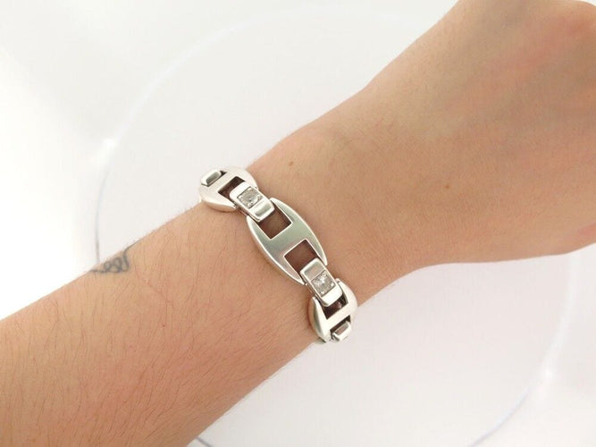 Bracelet vintage bracelet HERMES cassiopee 19 cm argent 925 & saphir blanc 58 Facettes 253329