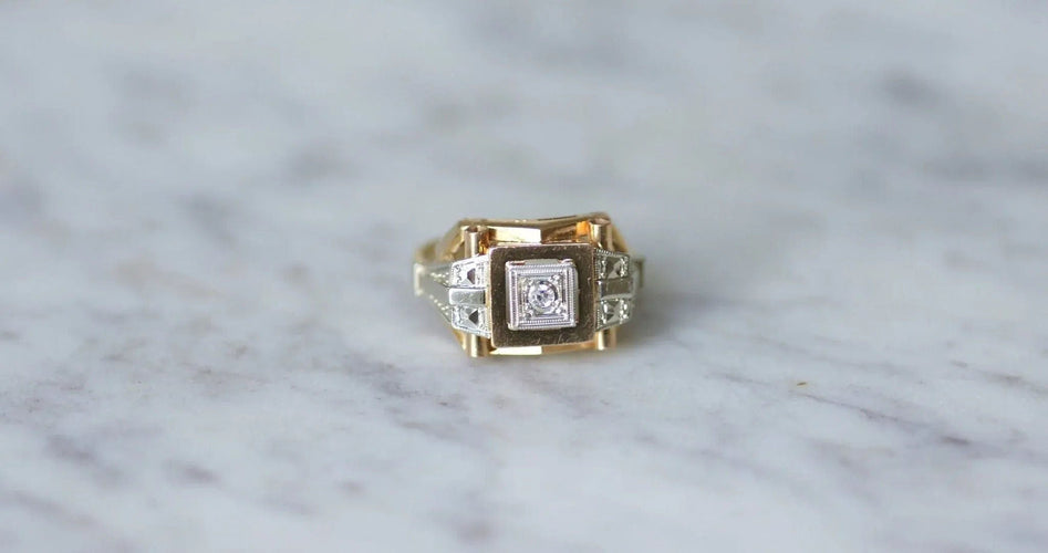 Bague 54 Bague Tank Art Déco deux ors diamant 58 Facettes