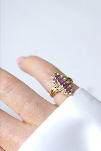 Bague Bague marquise perles et rubis 58 Facettes
