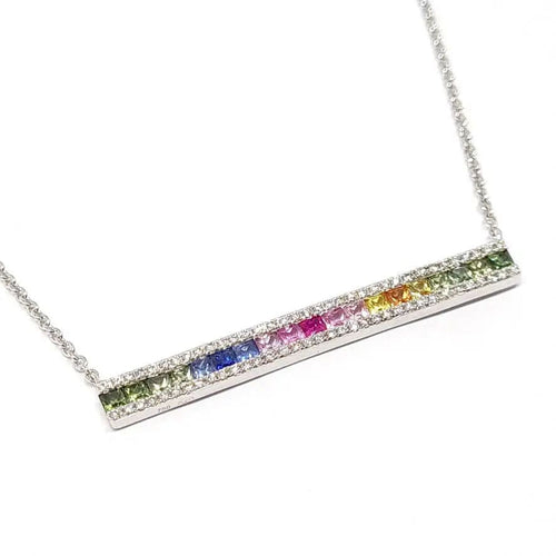 Collier Collier barrette saphirs multicolores diamants or blanc 58 Facettes