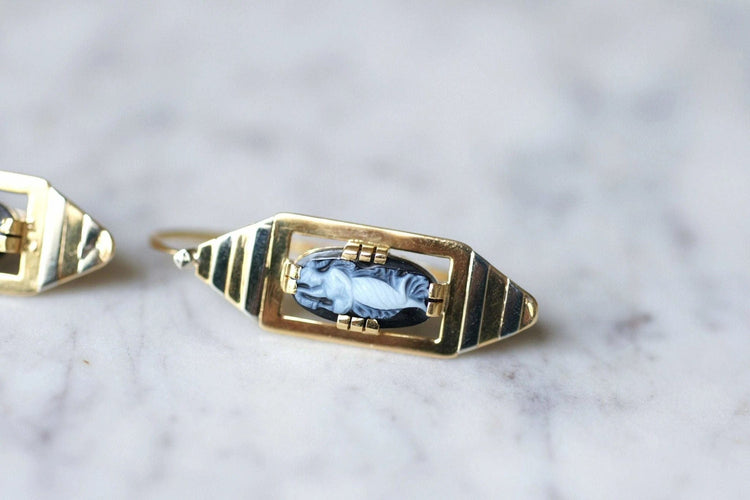 Boucles d'oreilles Grandes boucles d'oreilles Art Déco camée 58 Facettes