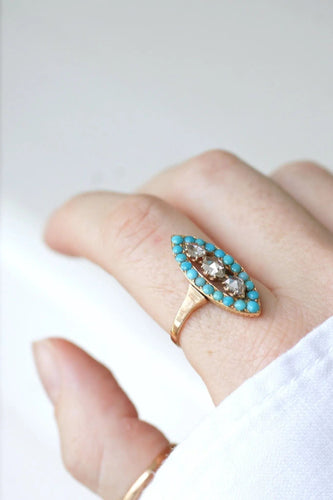 Bague Bague marquise turquoises et diamants 58 Facettes
