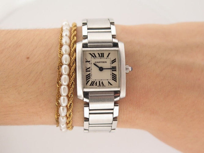 Montre montre CARTIER tank francaise pm acier quartz + etui lady 58 Facettes 255322