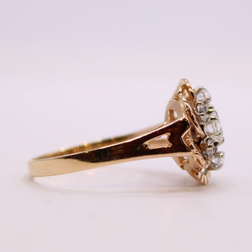 Bague Bague florale Pierres blanches, Or jaune 58 Facettes