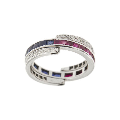 Bague 55 Bague Art Déco avec saphirs, rubis et diamants 58 Facettes 28944