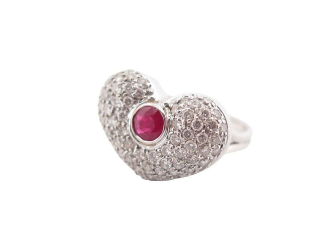 Bague 61 bague coeur sertie de 65 diamants 1.62ct & 1 rubis 61 en or blanc 58 Facettes 258508