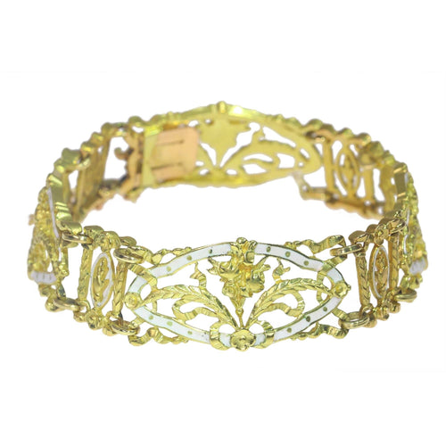 Bracelet Bracelet vintage or émail blanc attribué à Lucien Gautrait 58 Facettes 23086-0159