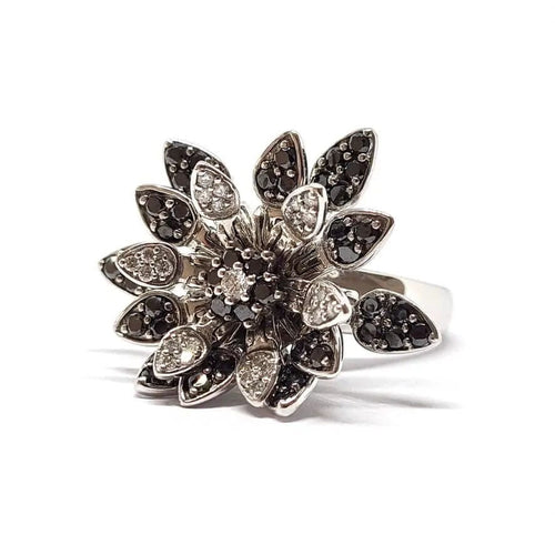 Bague Bague fleur articulée diamants blanc & noir or blanc 58 Facettes