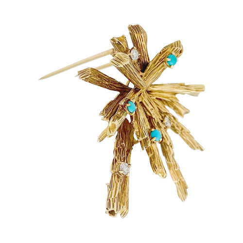 Broche Broche Chaumet en or jaune, diamants et turquoises. 58 Facettes 31240