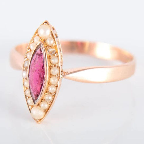Bague Bague Marquise en or rose Perles et Grenat 58 Facettes