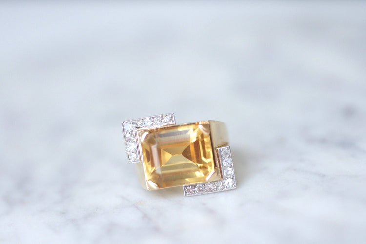 Bague Bague Tank citrine & diamants sur or rose 58 Facettes