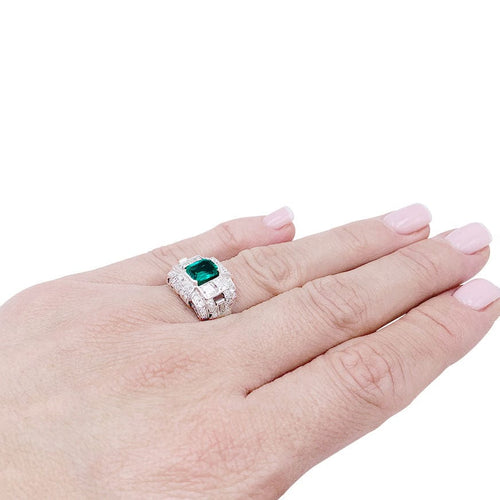 Bague 50 Bague Art Déco en platine, émeraude et diamants. 58 Facettes 32364