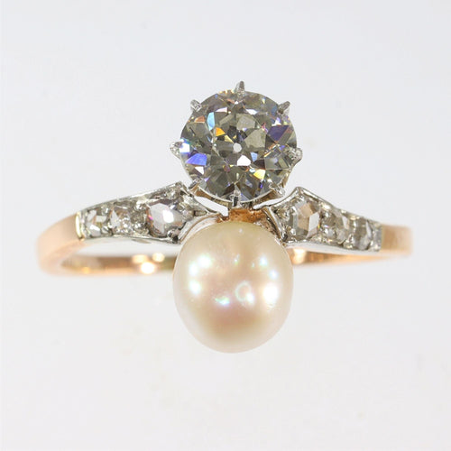 Bague 58 Bague Toi & Moi diamants et perle 58 Facettes 22327-0067