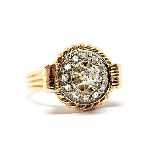 Bague 54 Bague vintage diamants or jaune 58 Facettes