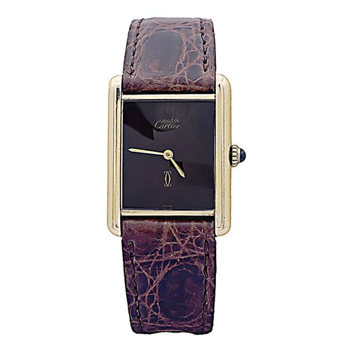 Montre Montre Cartier "Tank Must" argent plaqué or, cadran laqué marron. 58 Facettes 33541