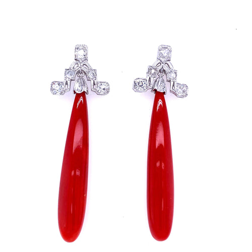Boucles d'oreilles Boucles d'oreilles pendantes Art déco Diamants et Corail 58 Facettes