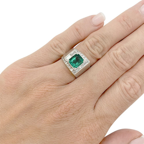Bague 49 Bague Art Déco en platine, émeraude et diamants. 58 Facettes 31604
