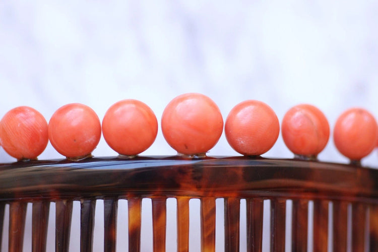 Accessoire Peigne à cheveux ancien, diadème de mariage, écaille de tortue et corail 58 Facettes