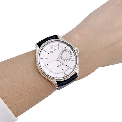 Montre Montre Rolex, "Cellini Date", or blanc, cuir. 58 Facettes 33156