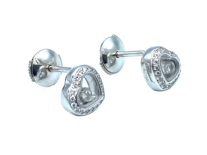 Boucles d'oreilles CHOPARD. Boucles d’oreilles Happy Diamonds or blanc diamants 58 Facettes