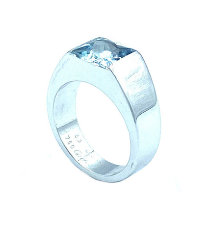 Bague Cartier Collection Tank, bague or gris 18K et aigue-marine 58 Facettes