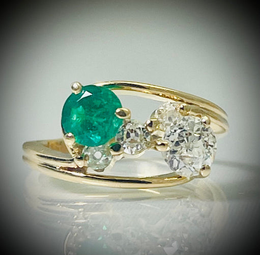 Bague 52 Bague Toi et Moi Emeraude Diamant 58 Facettes