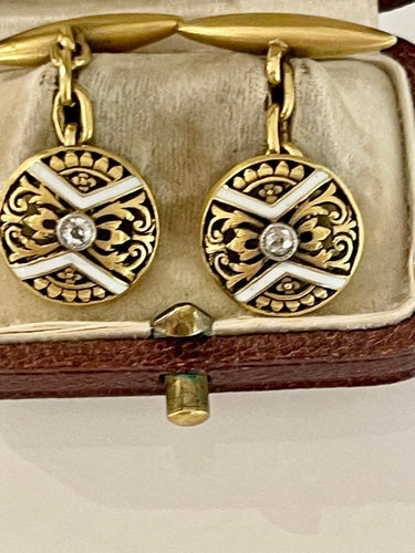 Boutons de manchette Boutons De Manchettes Or émail Diamants 58 Facettes 892720