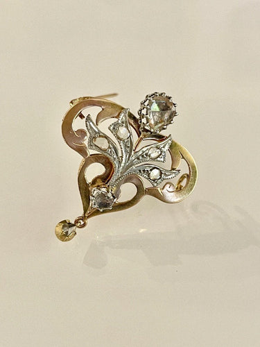 Broche Broche Or Et Roses De Diamants 58 Facettes 823988