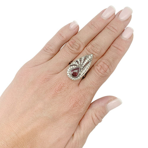 Bague 56 Bague platine, diamants, rubis de synthèse. 58 Facettes 31866