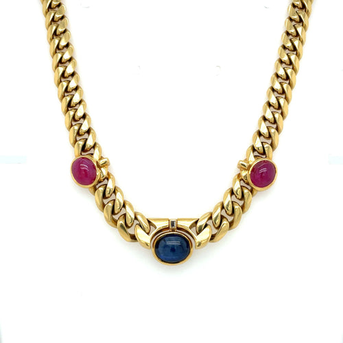 Collier Bulgari 1970' Collier à maillons gourmette en diamant rubis et saphir 58 Facettes