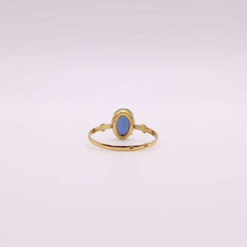 Bague Bague Belle époque or jaune verre bleu ovale 58 Facettes