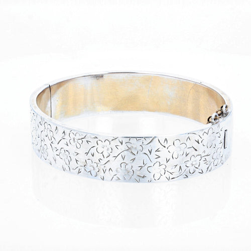 Bracelet Bracelet jonc argent gravures fleurs 58 Facettes 22-014