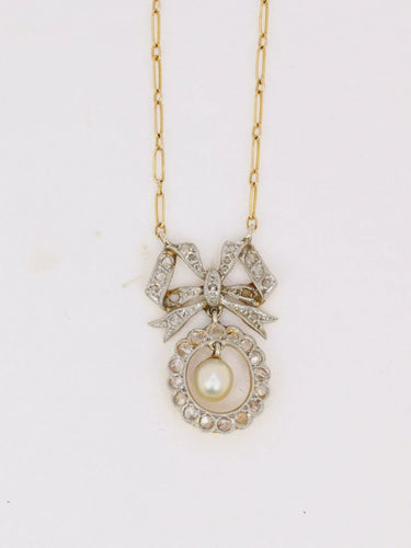 Collier Collier nœud Belle Epoque Or jaune Diamants Perle fine 58 Facettes 1022.5