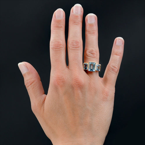 Bague 51 Bague aigue-marines or jaune géométrique 58 Facettes 22-267