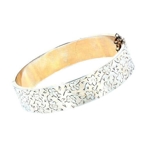 Bracelet Bracelet jonc argent gravures fleurs 58 Facettes 22-014