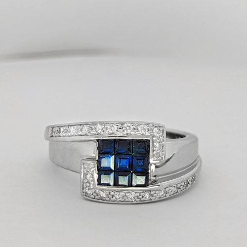 Bague Bague en or blanc diamants et saphirs 58 Facettes 15937