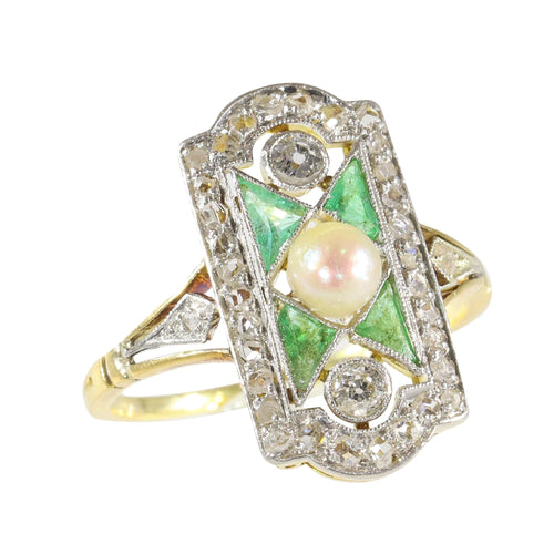 Bague 52 Design déco intemporel : bague diamant, émeraude et perle 58 Facettes 23251-0359