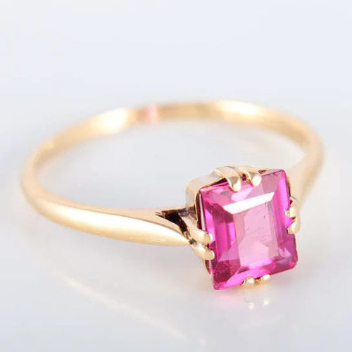 Bague Bague or jaune rubis synthétique rectangle 58 Facettes