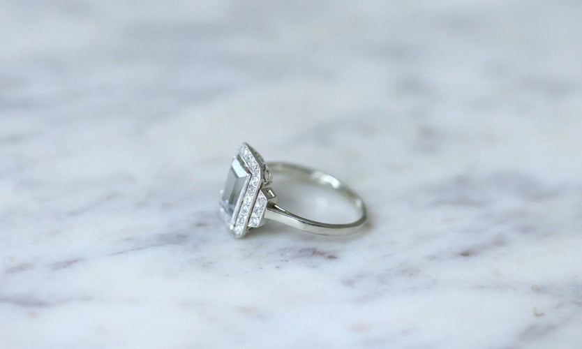 Bague Bague Art Déco aigue-marine diamants 58 Facettes