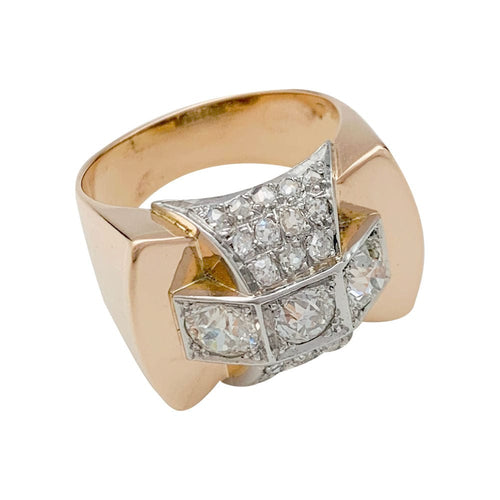 Bague 55 Bague "Tank" or rose, platine et diamants. 58 Facettes 31204