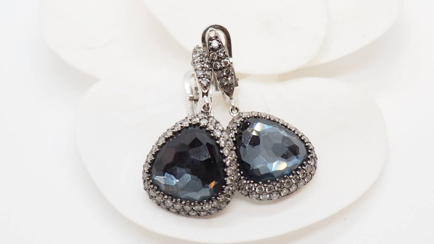 Boucles d'oreilles Boucles d'oreilles or gris quartz noir facetté et diamants 58 Facettes 26009