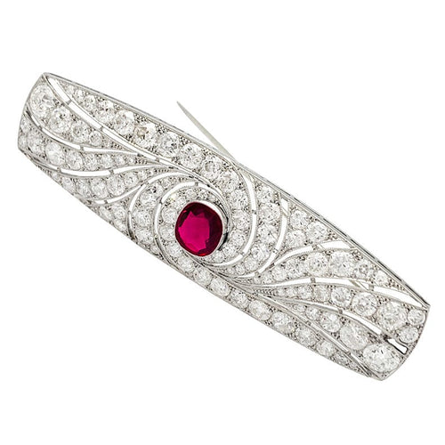 Broche Broche Art Déco en platine, rubis et diamants. 58 Facettes 31864