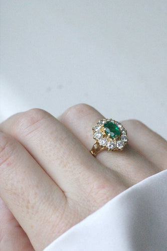 Bague Bague marguerite vintage émeraude et diamants 58 Facettes