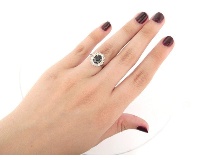 Bague 52 bague marquise t52 sertie saphir 1.5ct & 12 diamants or blanc 18k sapphire 58 Facettes 252155